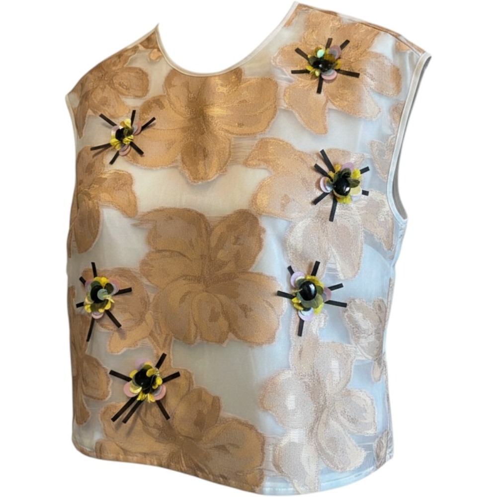 Amit Aggarwal AM IT Rose Gold Metallic Floral Jacquard 3D Embellished Top M